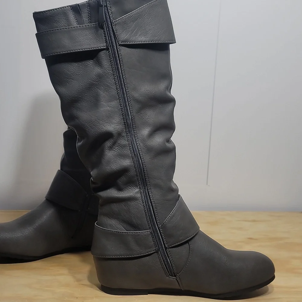 Dream Pairs Women's Paris slouch boots in grey faux leather